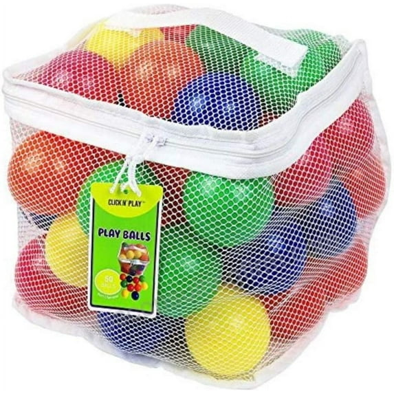 Click N' Play Pack of 50 Phthalate Free BPA Free Crush Proof Plastic Ball, Pit Balls - 6 Bright Colors in Reusable and Durable Storage Mesh Bag with Zipper