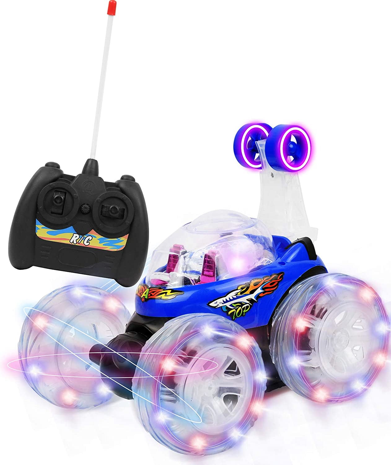 Jouet de voiture télécommandé Stunt Car RC avec lumières LED clignotantes  360° Tumbling pour enfants garçons filles 