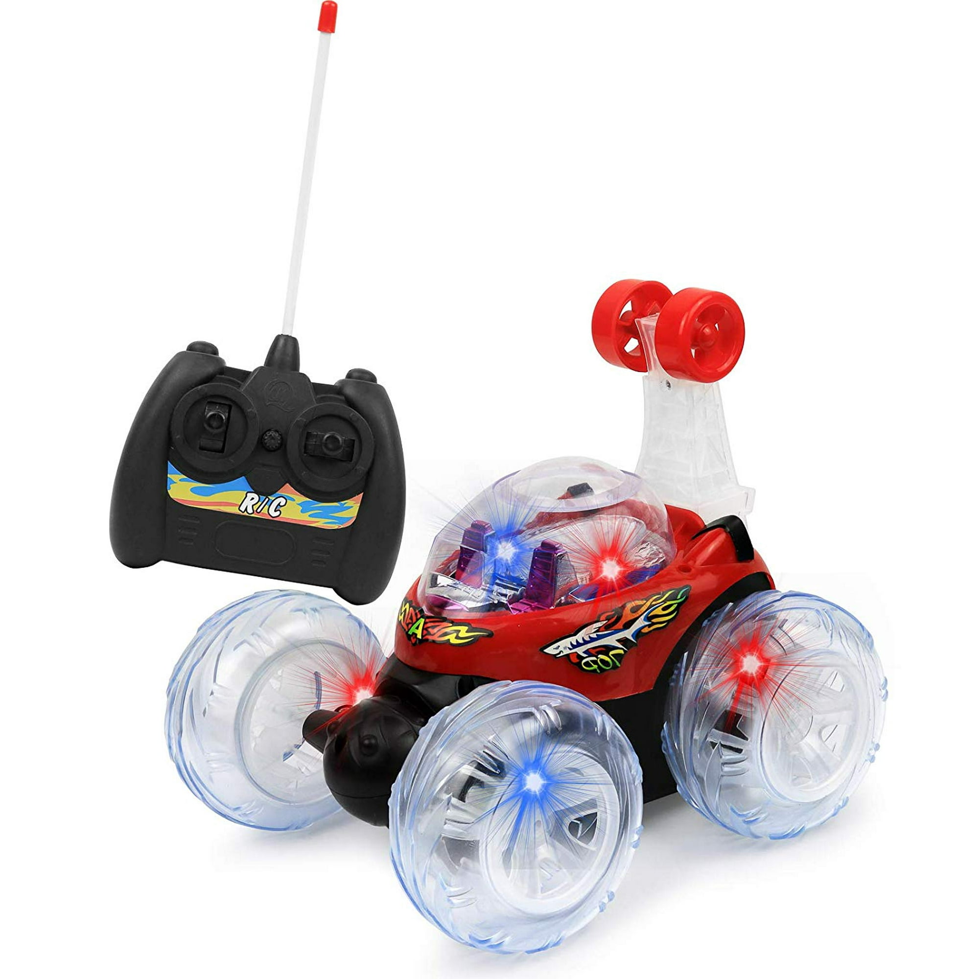 Click N' Play RC Remote Control High Performance Disco Tumbling King Stunt Car With Music And Flashing Lights. (Red)
