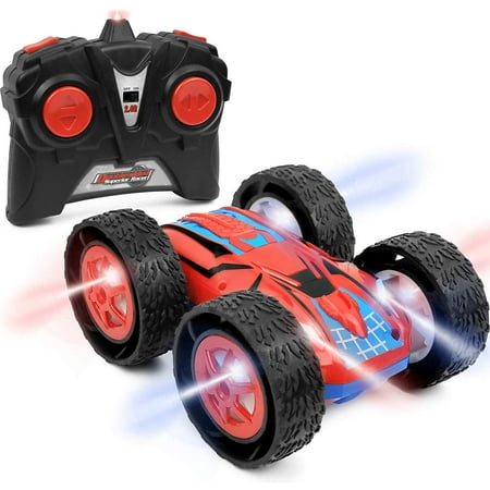 Click N' Play Remote Control RC Double Sided Superior Stunt Race Car, Flashing Lights, Spins 360 Degrees.