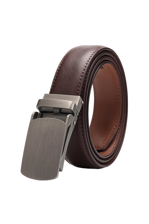 Click Ratchet Belt Dress with Sliding Buckle Adjustable Trim to Exact Fit Size 28"-43" (Brown)