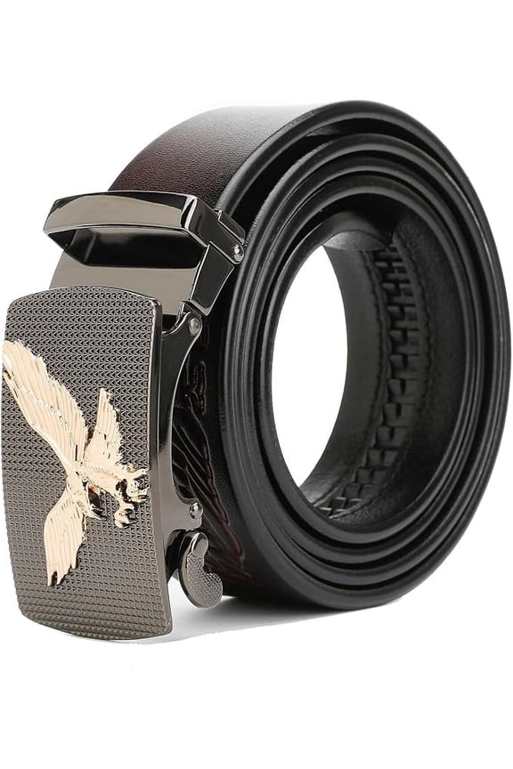 Click Sliding Eagle Belt with Automatic Buckle, Genuine Leather Ratchet Belt - Eagle Print Adjustable Slide Belt