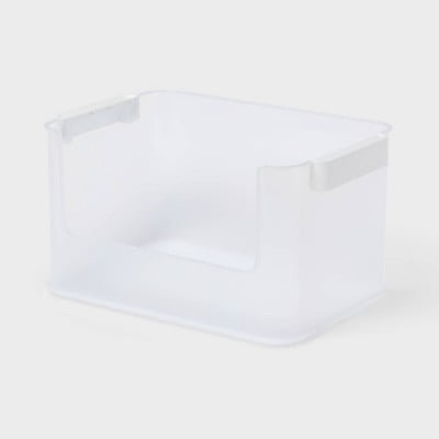 Click in Place 20.7qt Clear Open Front Plastic Storage Bin for Home and Office Organization White Latch