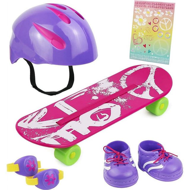 Click n' Play Doll Skateboard Set and Accessories. Perfect For 18 inch