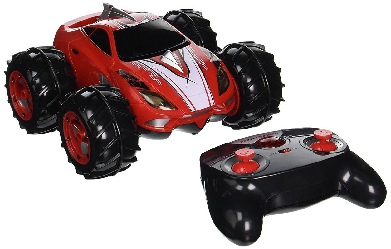 Click n Play Land Water Amphibious RC Remote Control Stunt Race Car 200 Ft Range Working LED Headlights Red