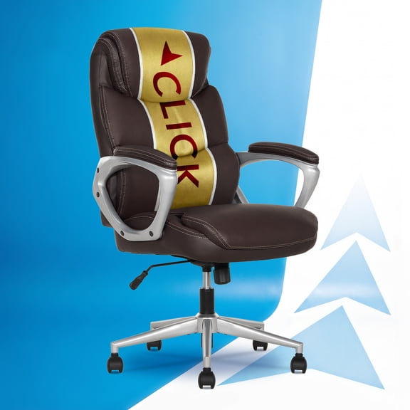 Click365 Adult Polyurathane High Back Indoor Commercial Ergonomic Office Chairs All Tools for Easy Assembly, Brown