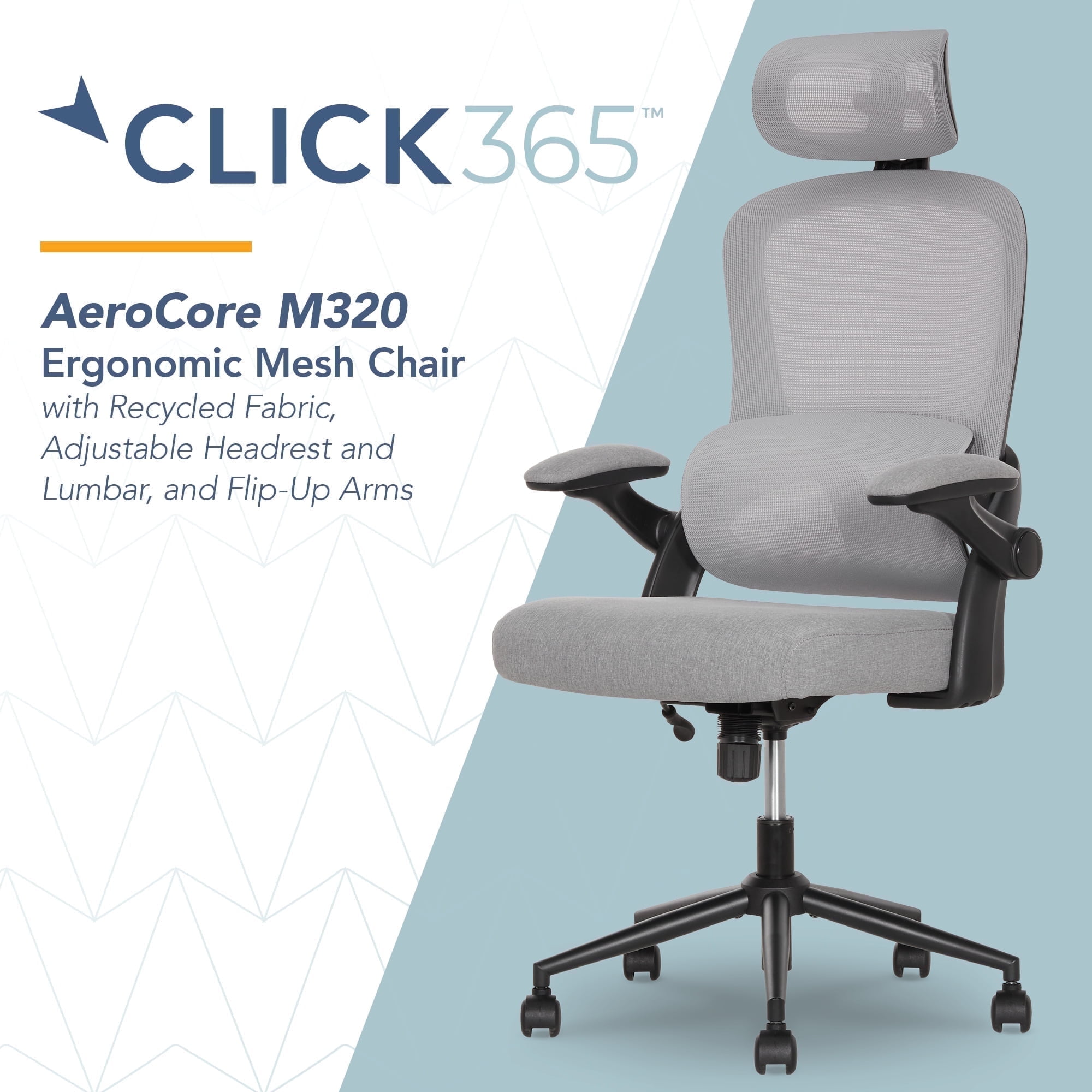 Click365 AeroCore M320 Ergonomic Mesh Chair with Headrest, Flip-Up Arms ...