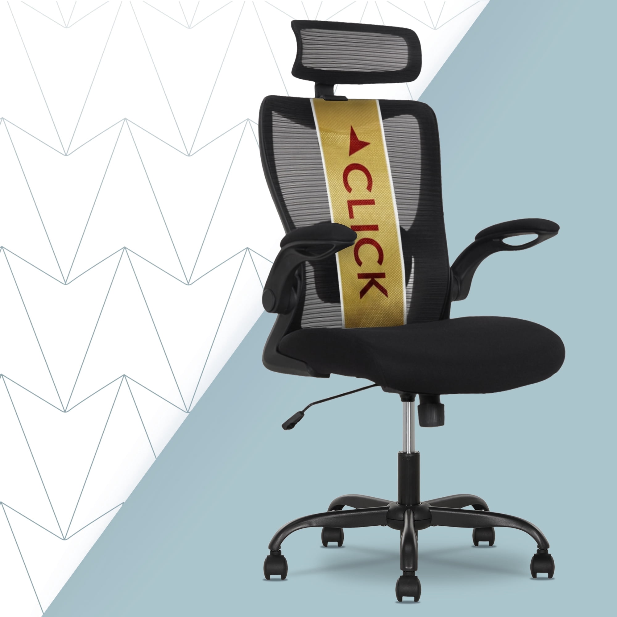 Click365 Adult Mesh High Back Indoor Residential Ergonomic and Adjustable Headrest Office Chairs, Hardware Kit, Black
