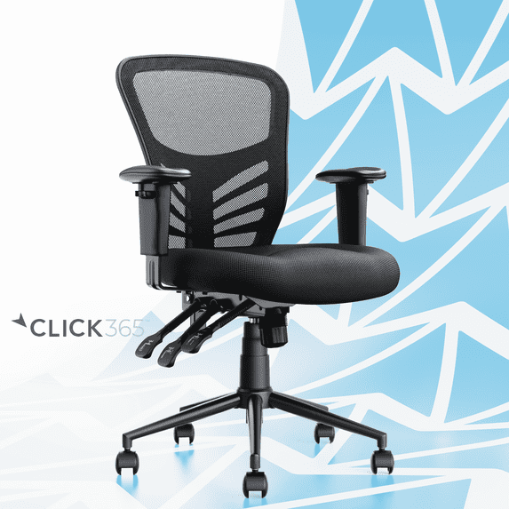 Click365 Flow Mid Back Mesh Office Chair Lumbar Support Extra Padded Seat Black