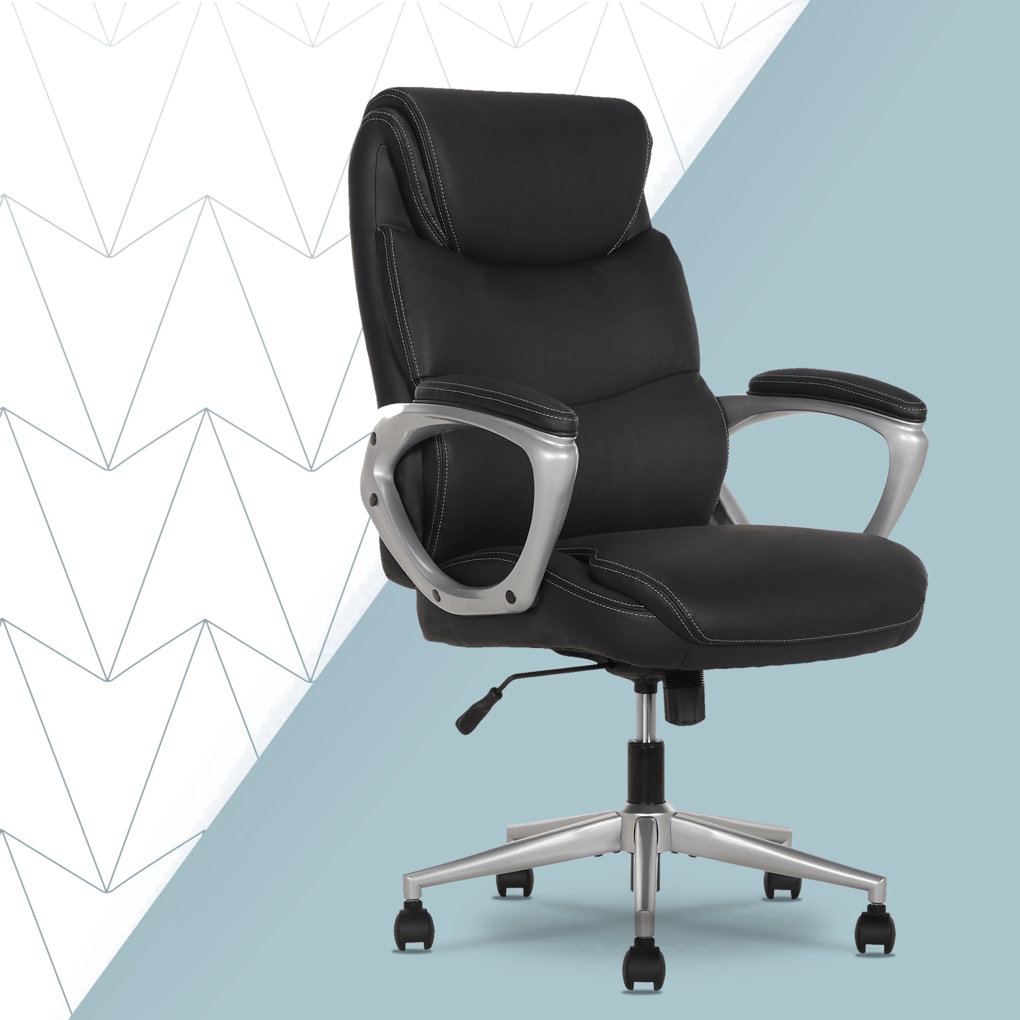 Click365 Classic Comfort Mid-Back Manager Office Chair, PU Leather Desk Chair with Padded Arms, Adjustable Height & Tilt, 275 lb Capacity, Black