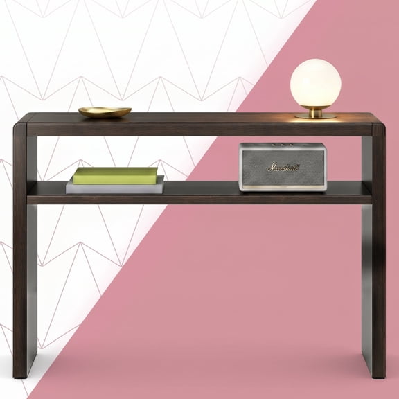 Click365 Linea 47" Wood Console Table with Storage Shelf, Waterfall Design, Dark Brown