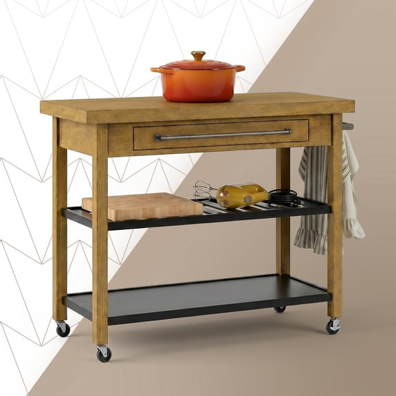 Click365 Pivot Rolling Kitchen Cart with Drawer and Shelves, Brown and Black