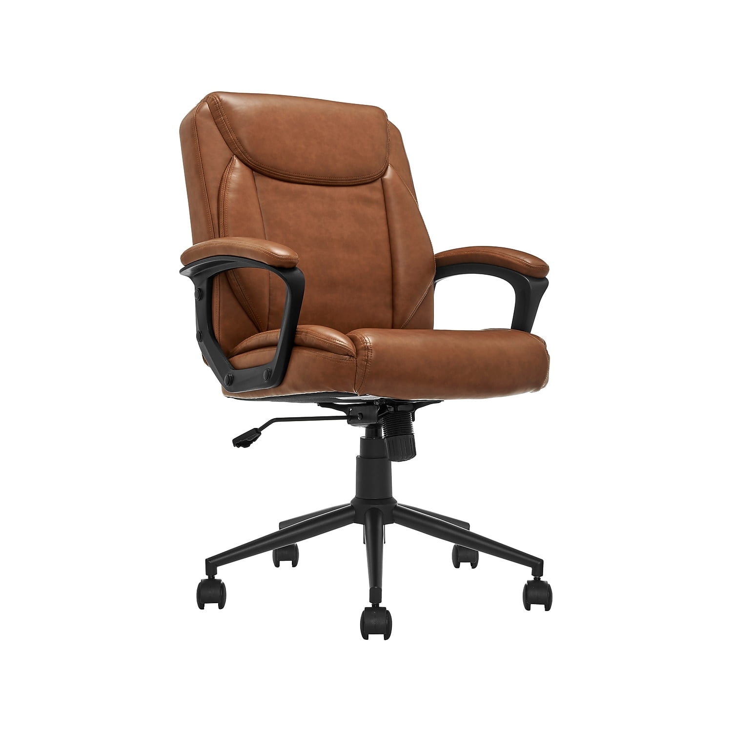 Click365 Transform 1.0 Ergonomic Mid Back Desk Chair Bonded Leather Cognac