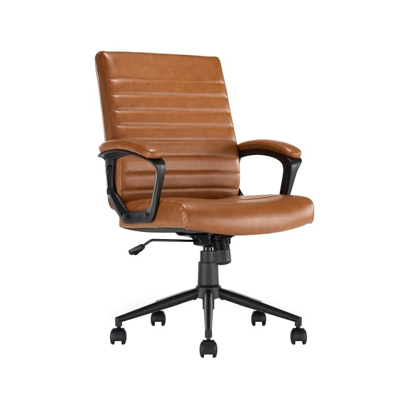 Click365 Transform 3.0 Ergonomic Mid Back Desk Chair Bonded Leather Cognac
