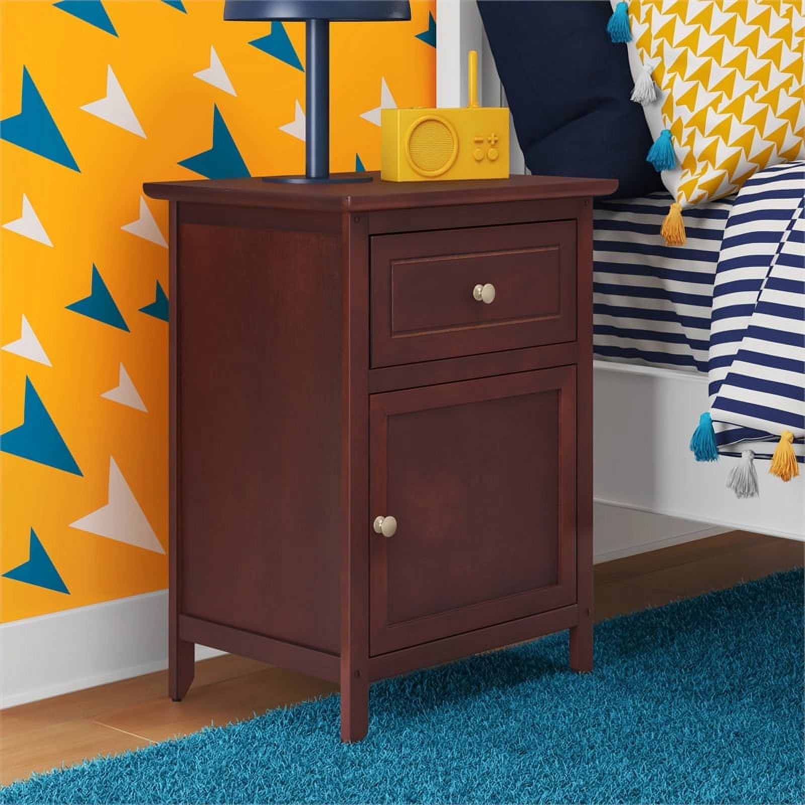 Walnut Rectangular Wood and Metal Side Table with Storage