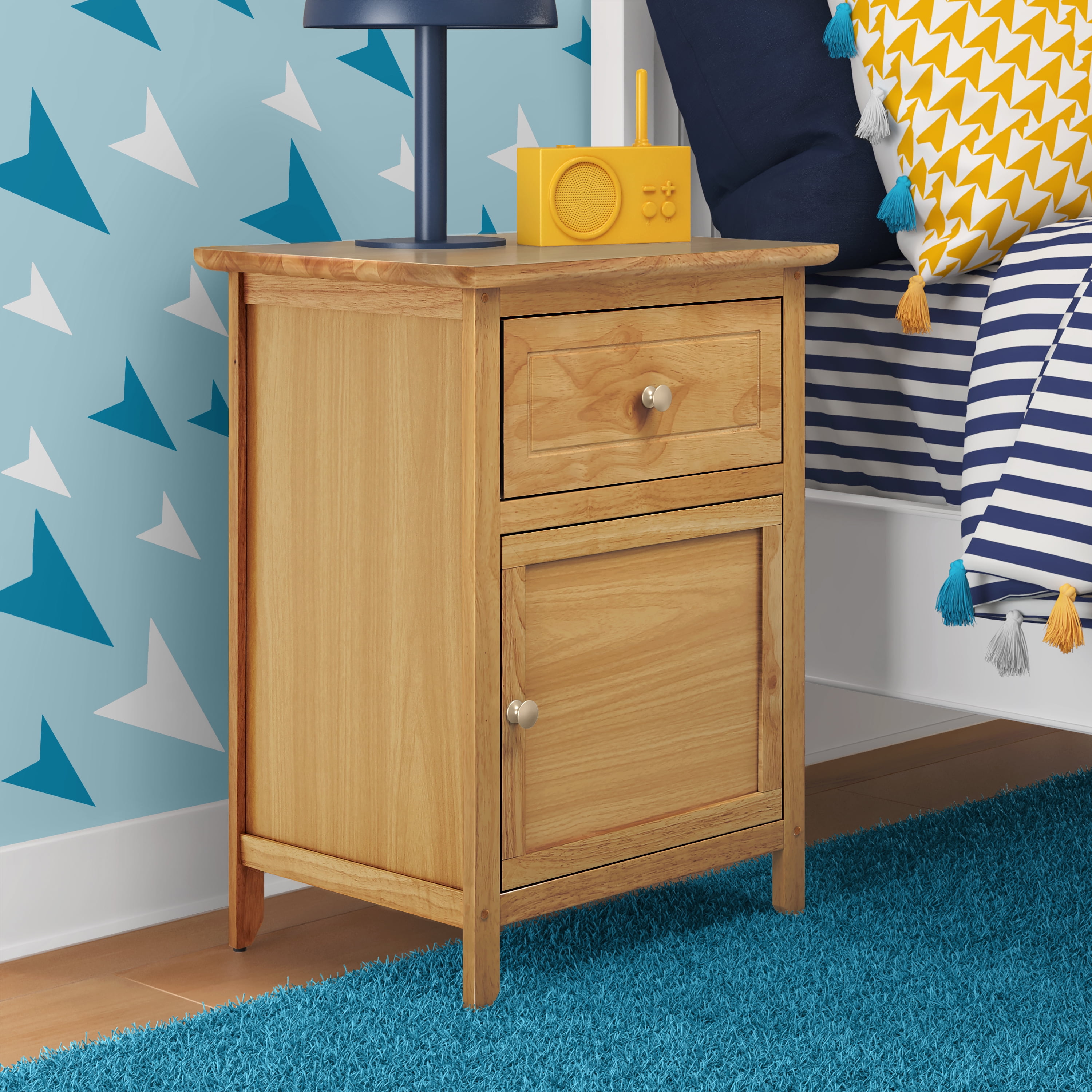 Light wood end sale table with drawer