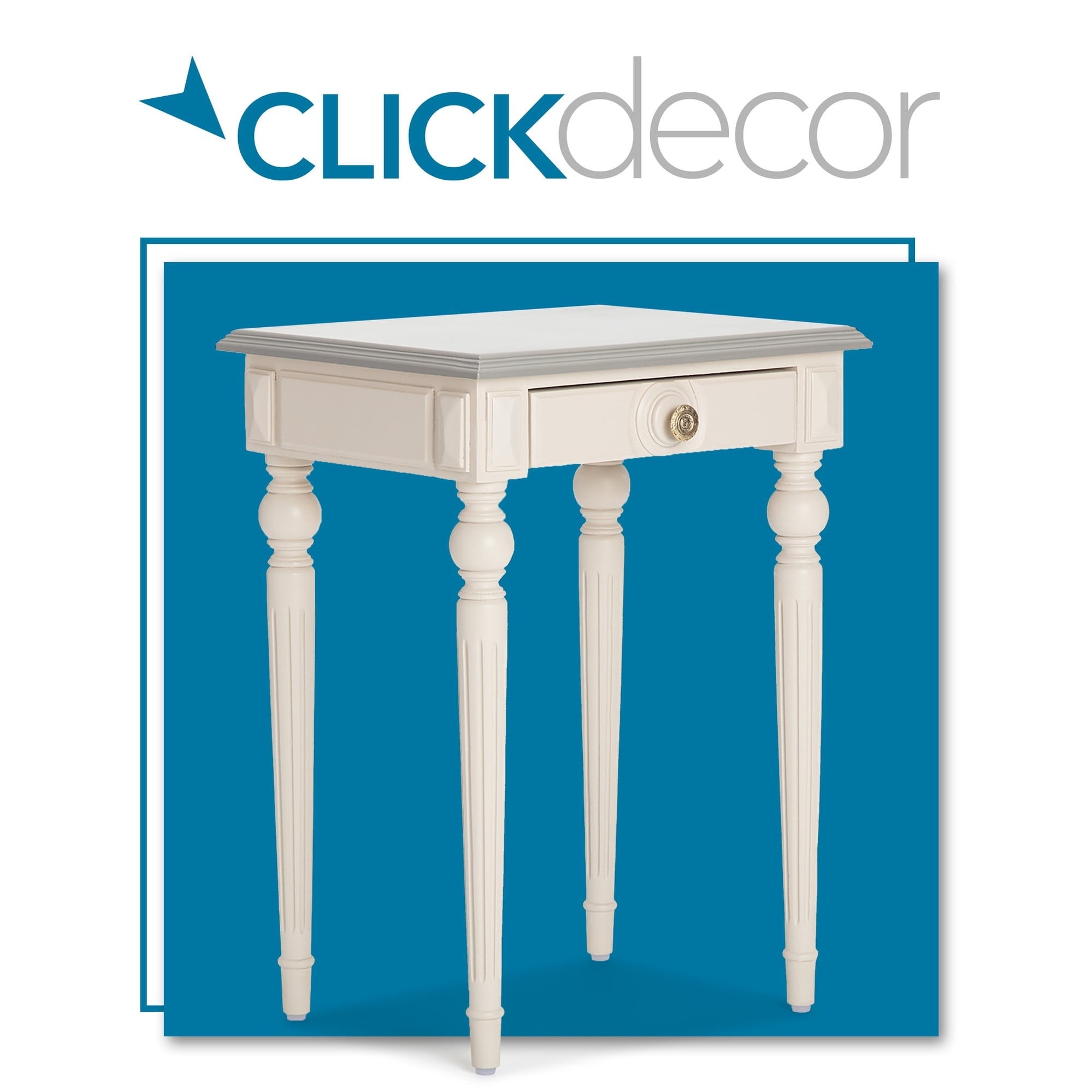 Cream and Gray Wood Side Table with Drawer and Fluted Legs