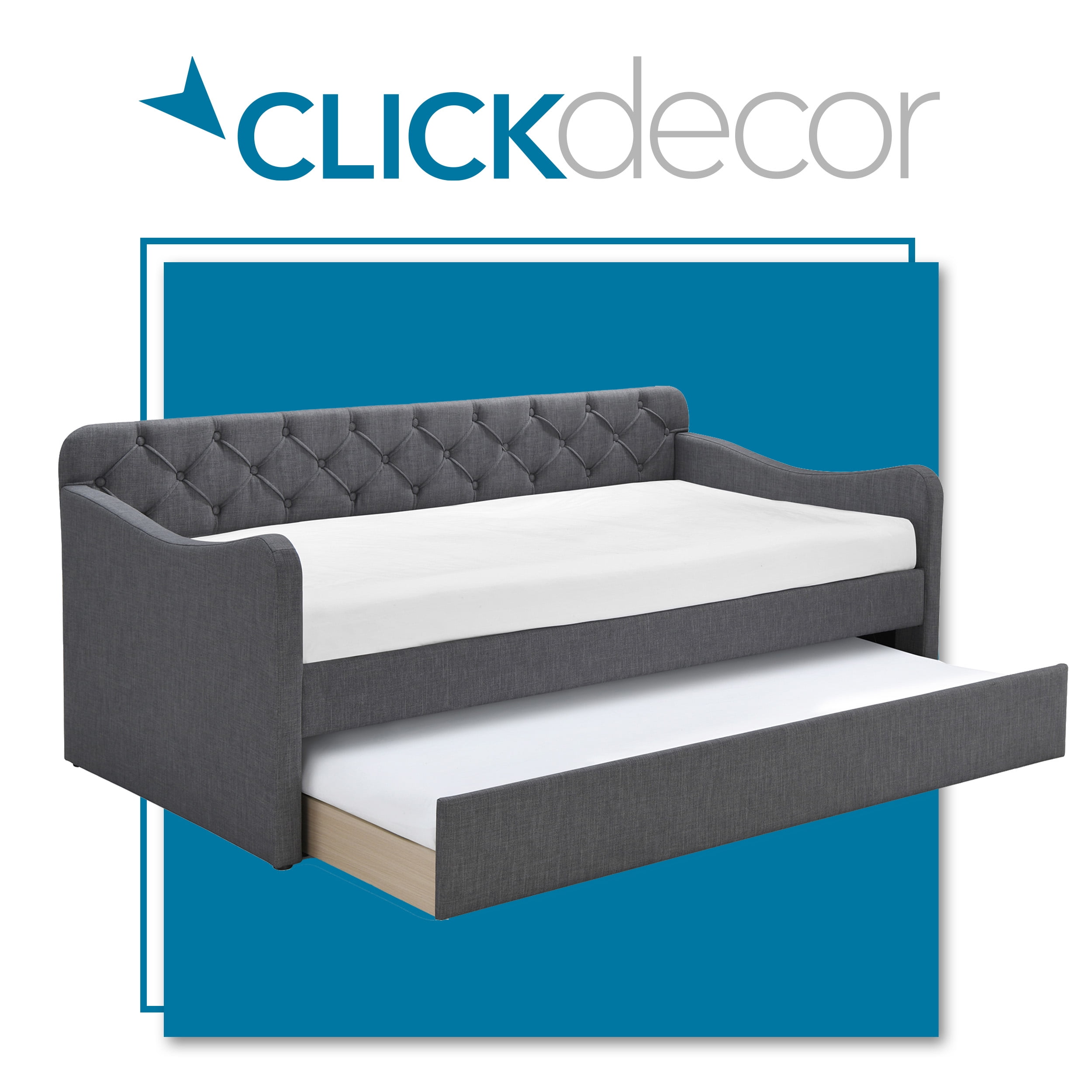 Dark Gray Twin Upholstered Tufted Daybed with Trundle