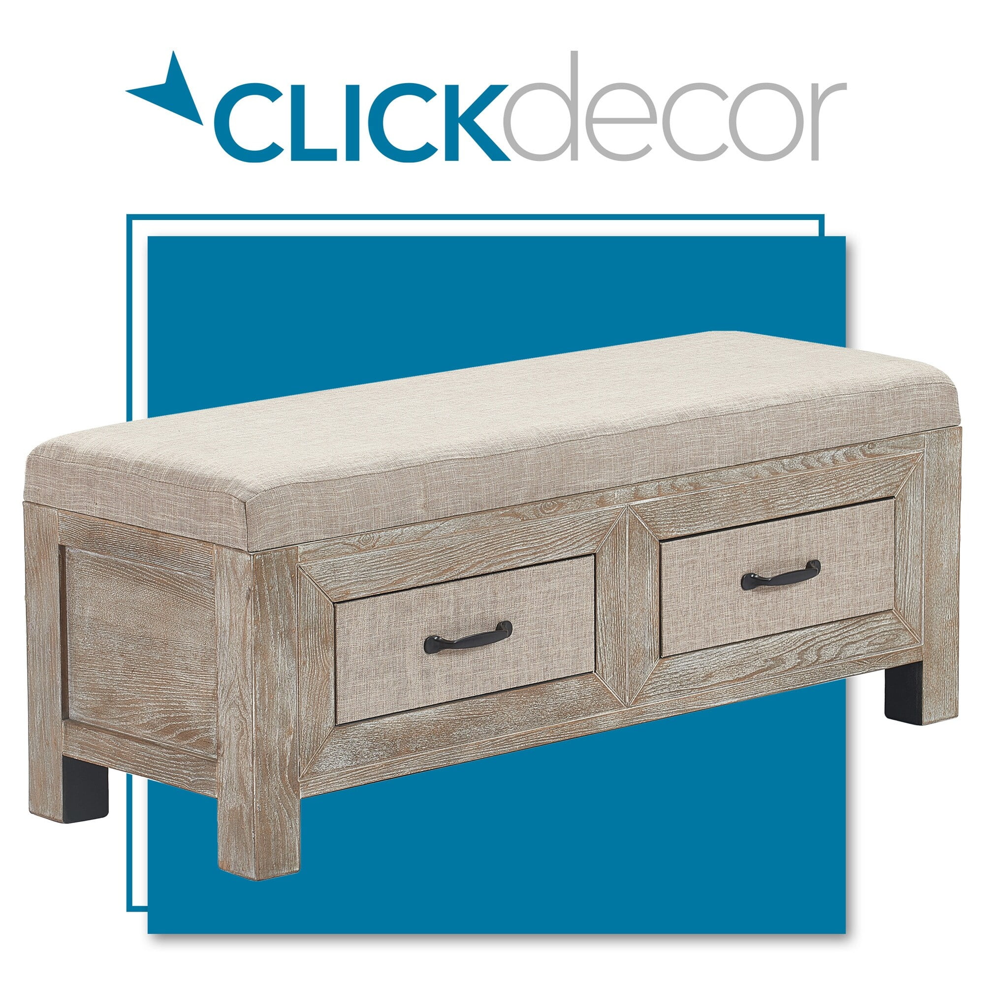 ClickDecor Cottage Upholstered Storage Bench Weathered Ash