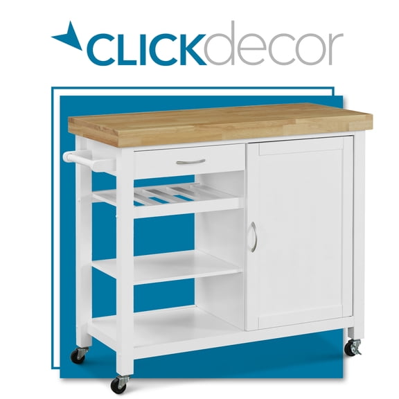 ClickDecor Denver Kitchen Rolling Bar Cart on Wheels, White