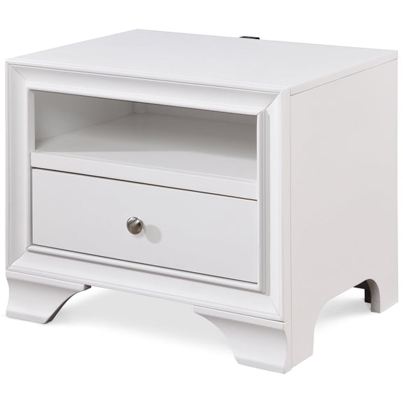 ClickDecor Edmond 1 Drawer Nightstand End Table with USB Charging Station, White