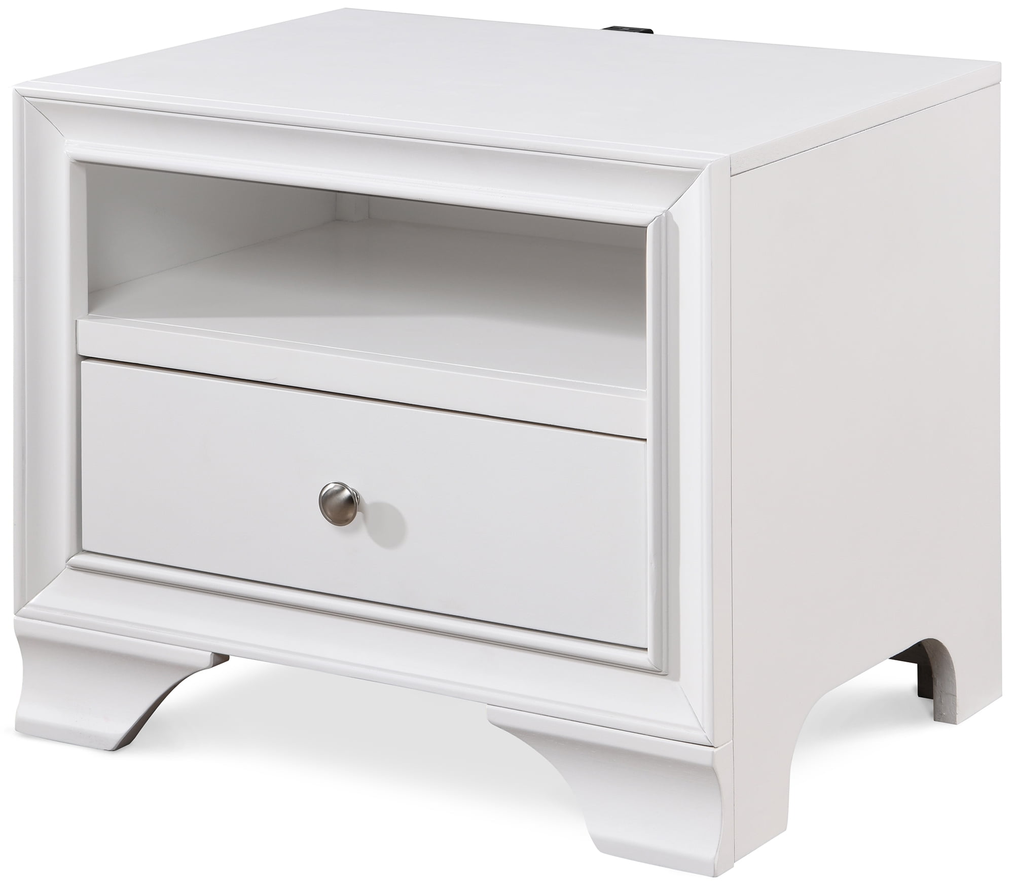 White Wood 1-Drawer Nightstand with USB Charging Port