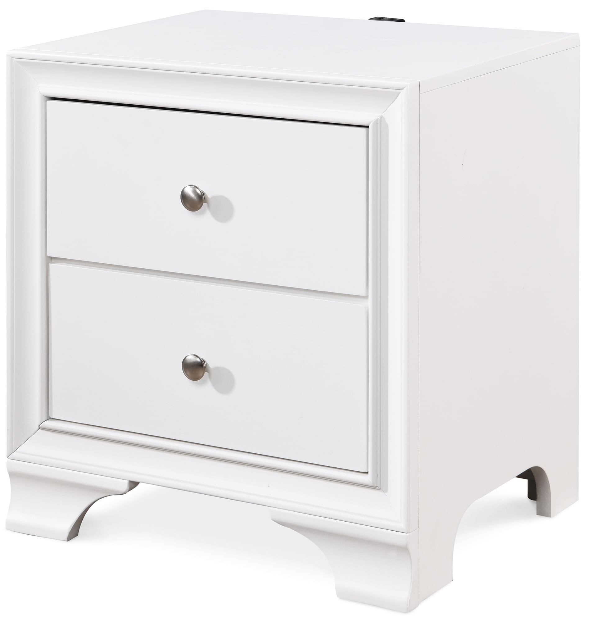 White MDF 2-Drawer Nightstand with USB Charging Station