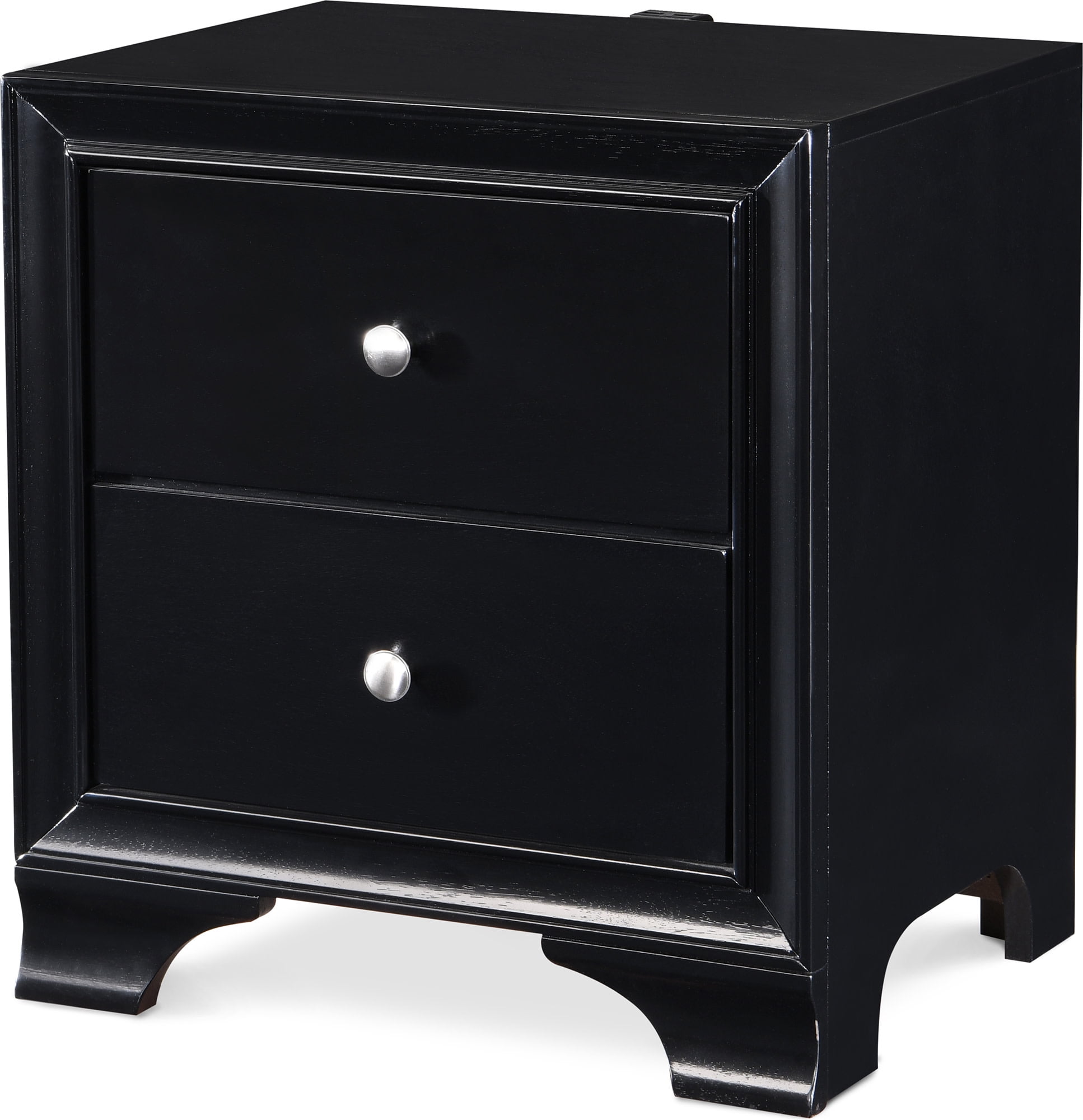 Black Wood 2-Drawer Nightstand with USB Ports