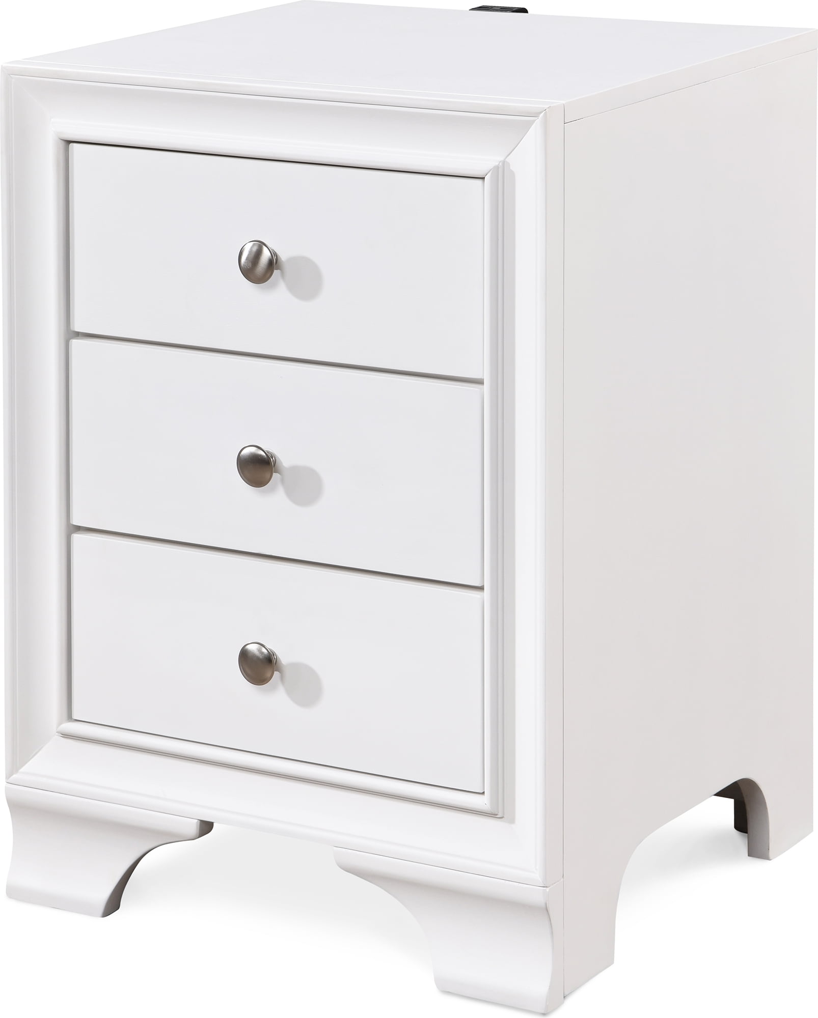 Edmond Traditional White 3-Drawer Nightstand with USB Charging