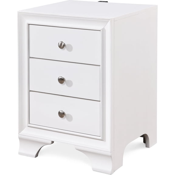 ClickDecor Edmond 3 Drawer Nightstand End Table with USB Charging Station, White