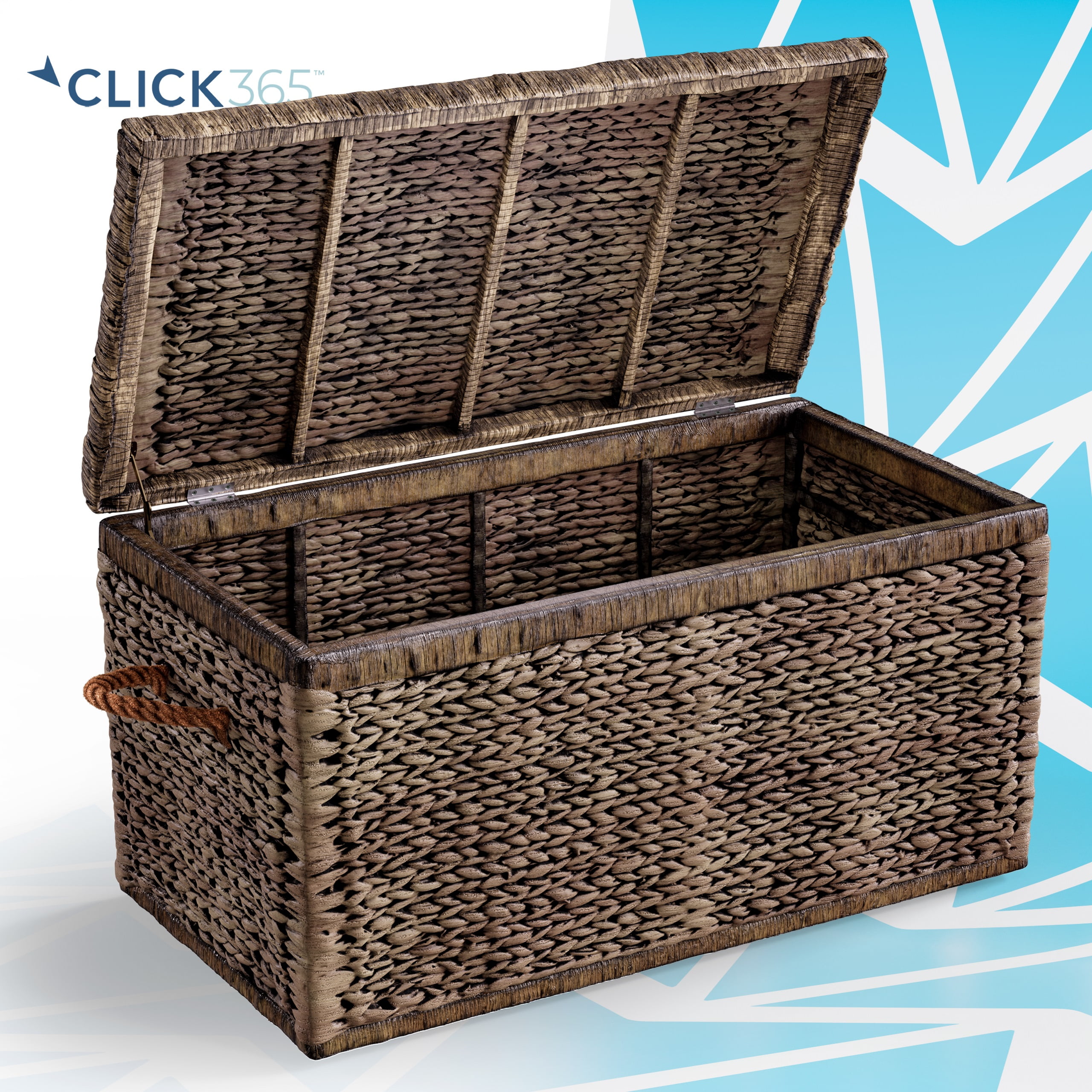 Black Washed Wicker Farmhouse Storage Trunk with Handles