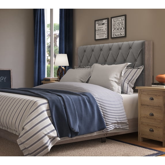 ClickDecor Kenton Contemporary Wood Veneer Tufted Platform Bed, Queen, Light Gray