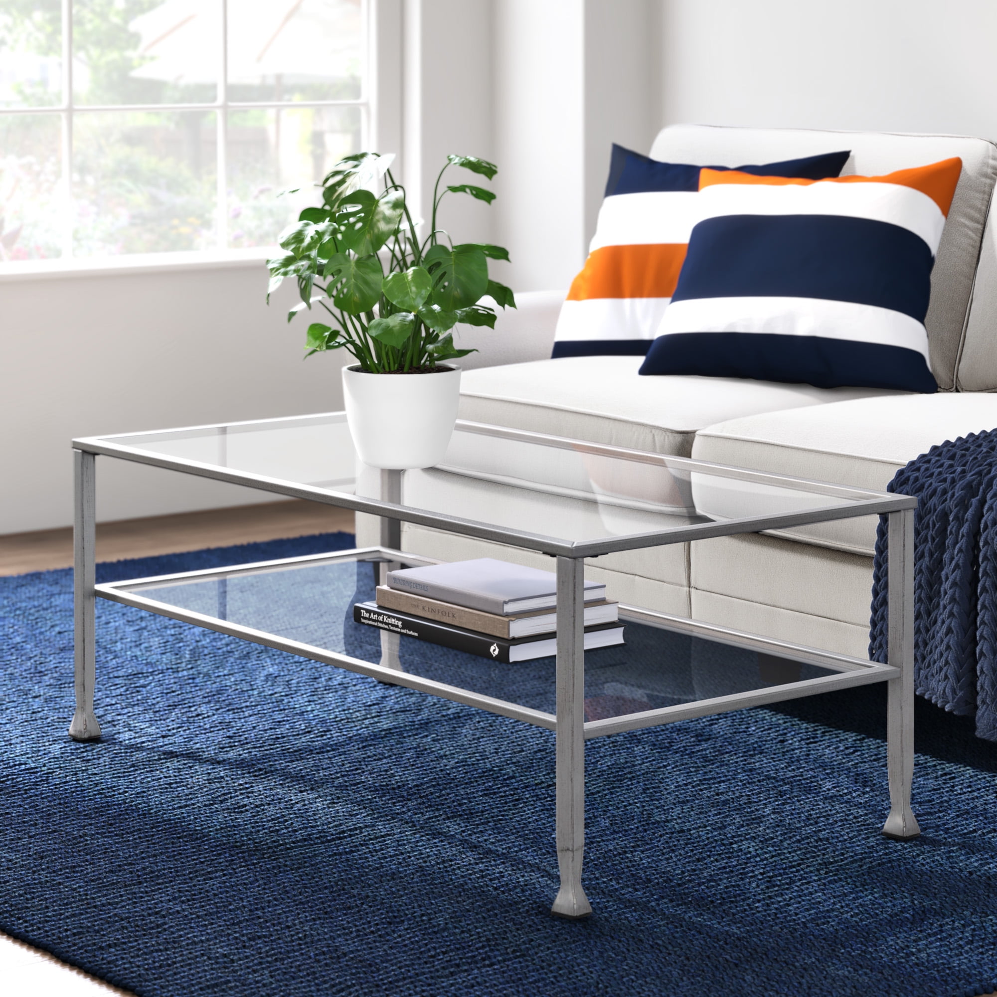 Maddox Rectangular Silver Glass and Metal Coffee Table