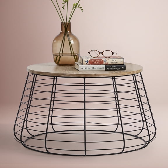 ClickDecor Lydia Matte Black Wireframe Round Coffee Table in Black