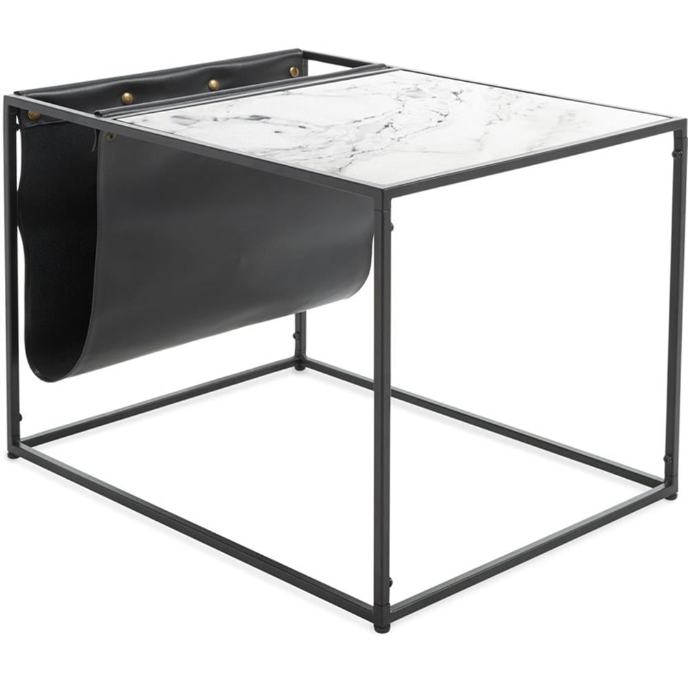 Wilson Black Metal and Marble Print Magazine Storage End Table
