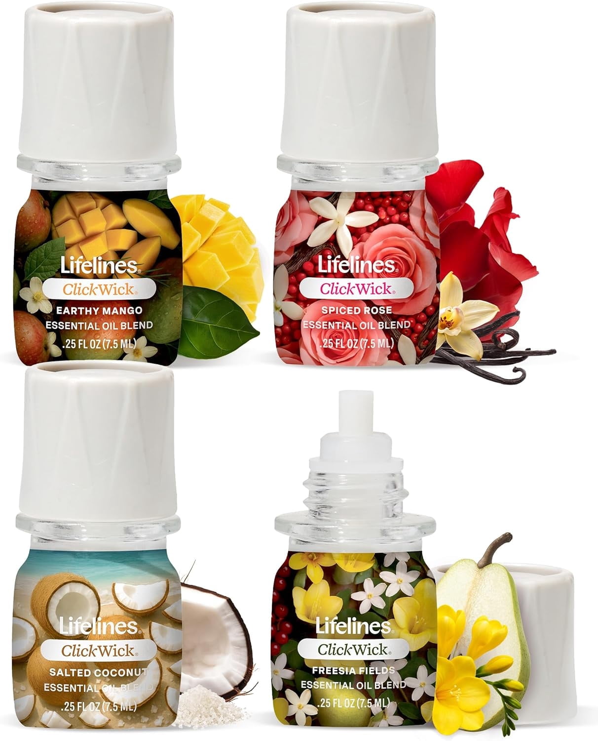 ClickWick Lush Earth Essential Oil Blend Collection, Long-Lasting Scented Fragrance for Aromatherapy, 4 Pack
