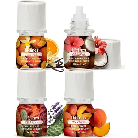 ClickWick Sun-Kissed Escape Essential Oil Blend Collection, Long-Lasting Scented Fragrance for Aromatherapy, 4 Pack