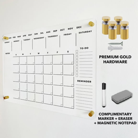 Clicked Craft Month and Week Overview Acrylic Dry Erase Wall Planner with Gold Hardware, 14" x 11"