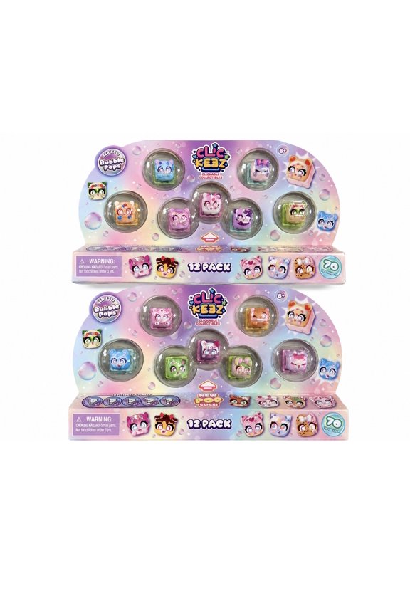 Series 3 Bubble Pops Clickable Collectibles Collectible Character Snap Hook Keychain Keyboard Keys, 12 Collectible Character Keyboard Keys, 14 Pack