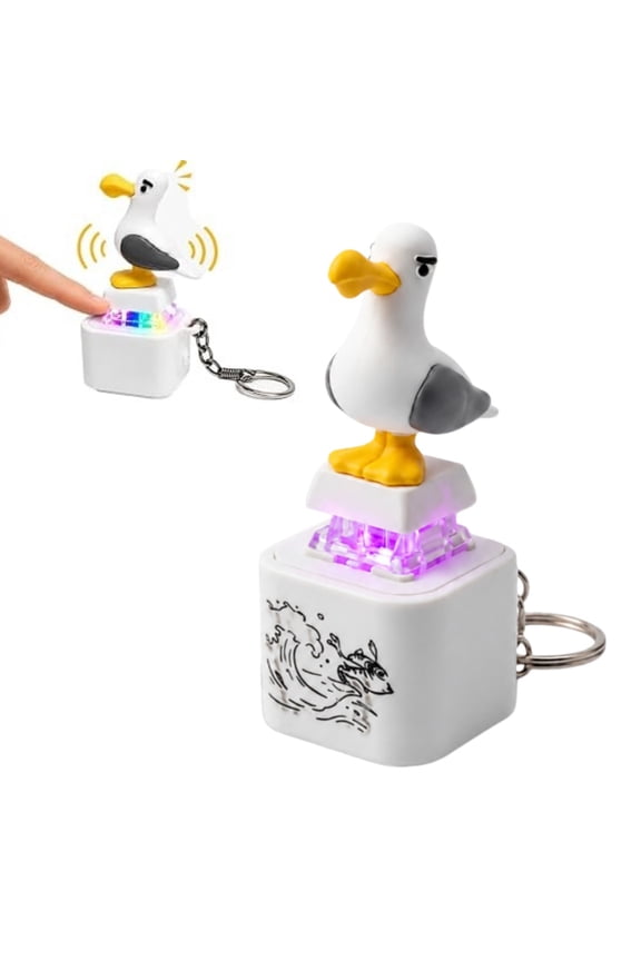 Clicker Fidget Toys, Rechargeable Seagull Mine Button Keychain with Real Sound & LED Light, Funny Interactive Desk Stress Relief Toy for Kids Adults(Rechargeable)