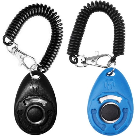 Clicker Training,2 Pcs Dog Clicker for Training, Clicker Dog Training with Wrist Strap, Training Clicker, Clicker for Pets, Dog Clicker Fits Dog Cat Horse Behavioral Training(Black & Blue)