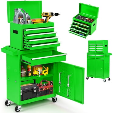 Clickoods 5-Drawer Rolling Tool Chest with Lockable Toolbox, Large Capacity Metal Tool Cabinet with Detachable Top Box, Storage Organizer for Garage & Workshop, Green