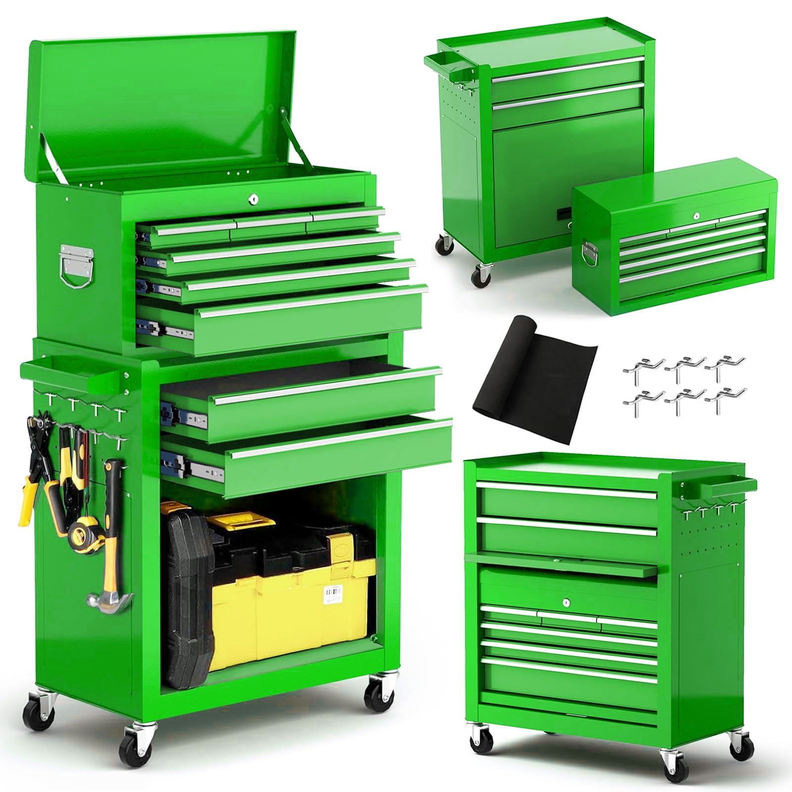 Clickoods 8-Drawer Rolling Tool Chest with Lockable Toolbox, Large Metal Cabinet for Garage & Workshop, Green