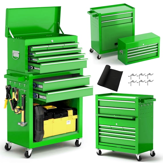 Clickoods 8-Drawer Rolling Tool Chest with Lockable Toolbox, Large Metal Cabinet for Garage & Workshop, Green