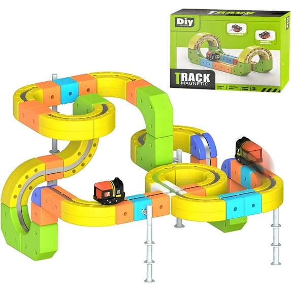 Clickrail Electric Train Set Flexible Race Track, Electric Train with Magnetic Tracks, Building Blocks with 360° Loops/Bridges, Gravity-Defying 3d Embedded Layouts & Motorized Car for Kids (167PCS)