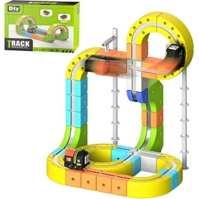 Clickrail Electric Train Set Flexible Race Track, Electric Train with Magnetic Tracks, Building Blocks with 360° Loops/Bridges, Gravity-Defying 3d Embedded Layouts & Motorized Car for Kids (105PCS)