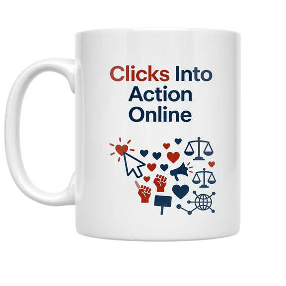 Clicks Into Action Online - Digital Activism Advocate - 11 oz Ceramic Coffee Mug