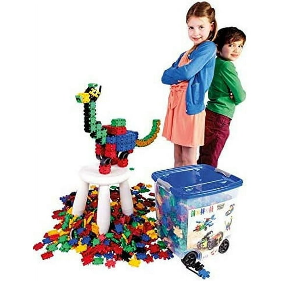 Clics Basic Set of 750 Pieces, Construction Toys for 3 Year Old, 25 in 1 Rollerbox of Blocks to Learn Shapes and Colors, Educational STEM Toys. No BPA, PVC. Dishwasher Safe, Recycled Plastic.