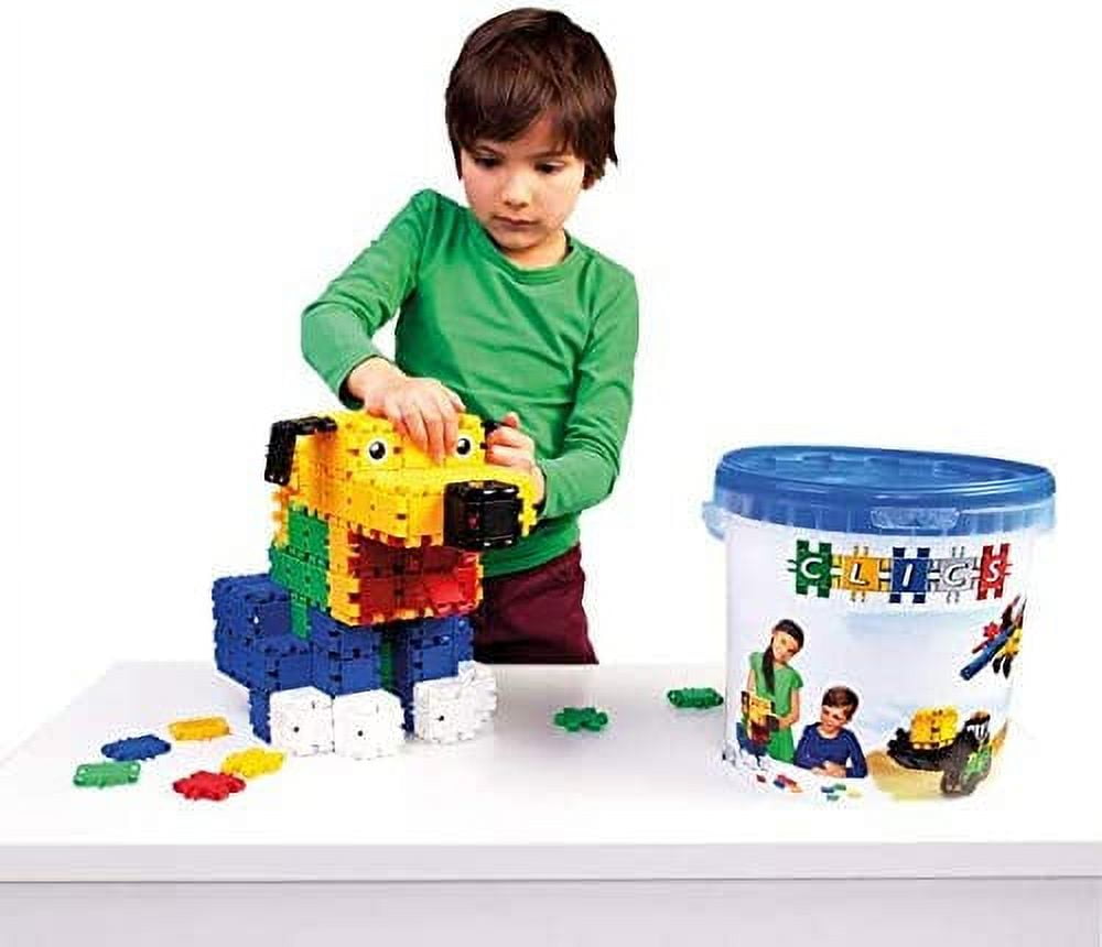 Clics Basic set of 275 pieces, Construction Toys for 3 year old boys and  girls, 10 in 1 box of blocks to learn shapes and colors, Educational STEM