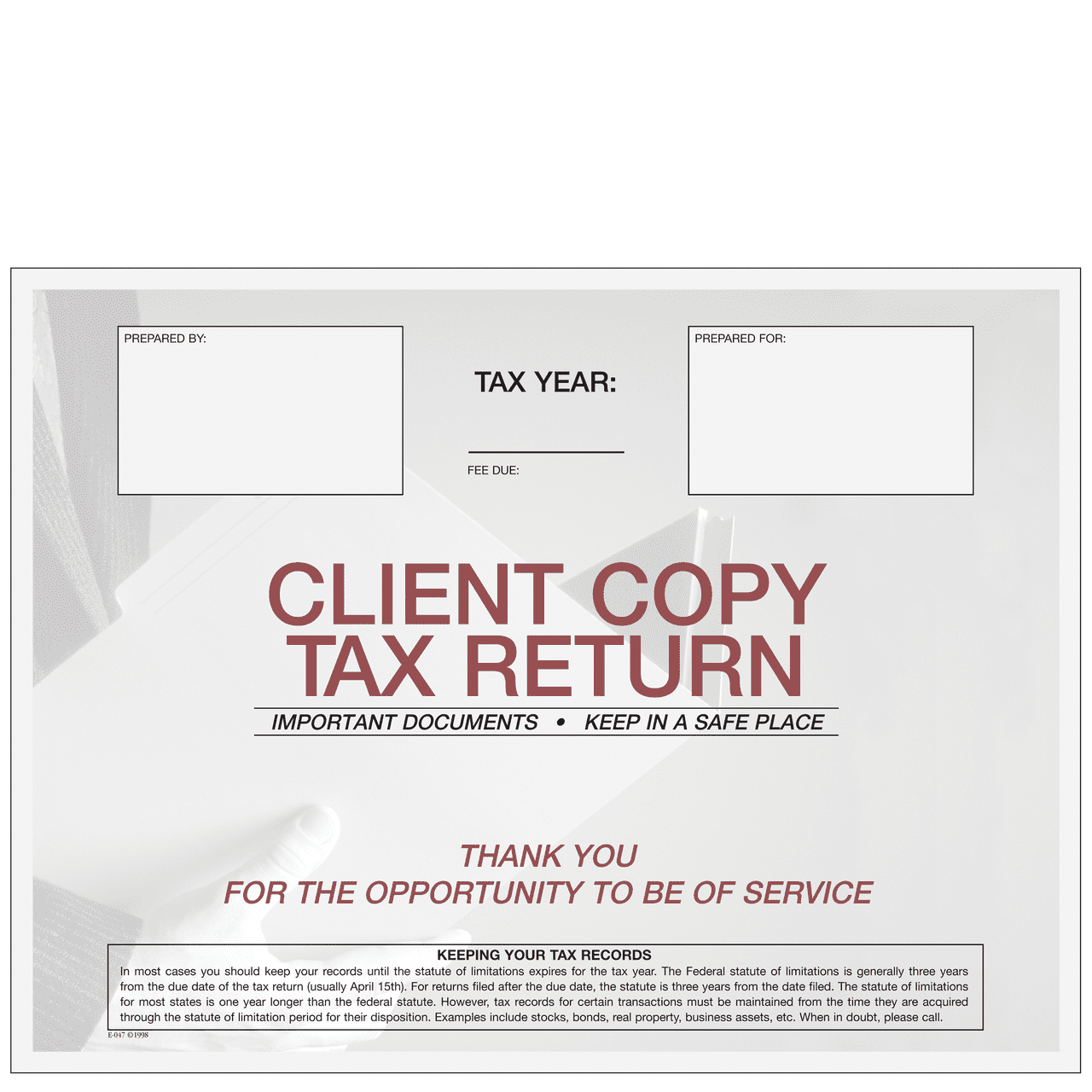 Client Copy Tax Recordkeeping Envelope 9.5" x 12.625 Moisture Seal, 100/Pk